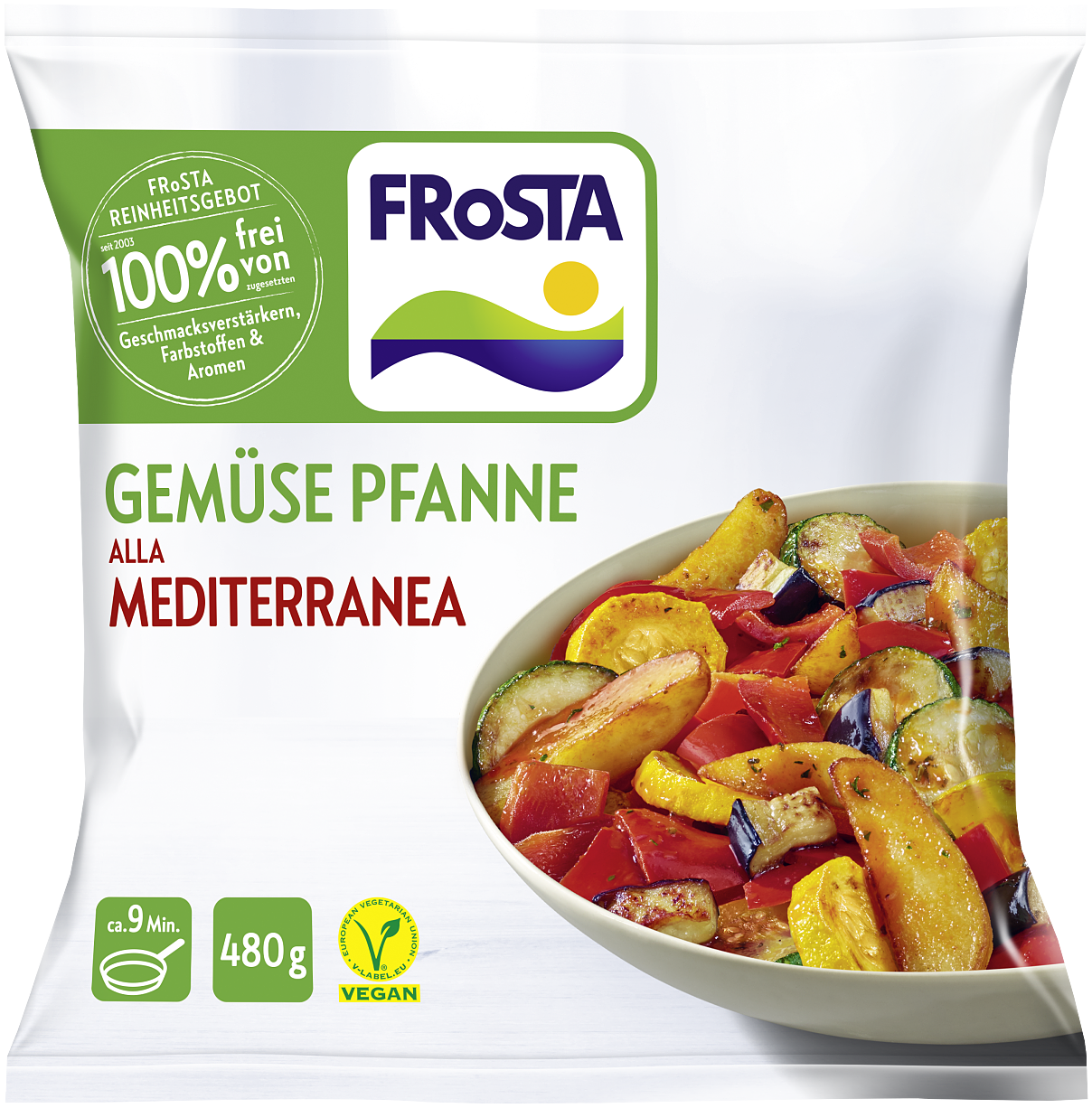 Bunte Gemüsemischung nach mediterraner Art mit knusprig frittierten Kartoffelspalten.