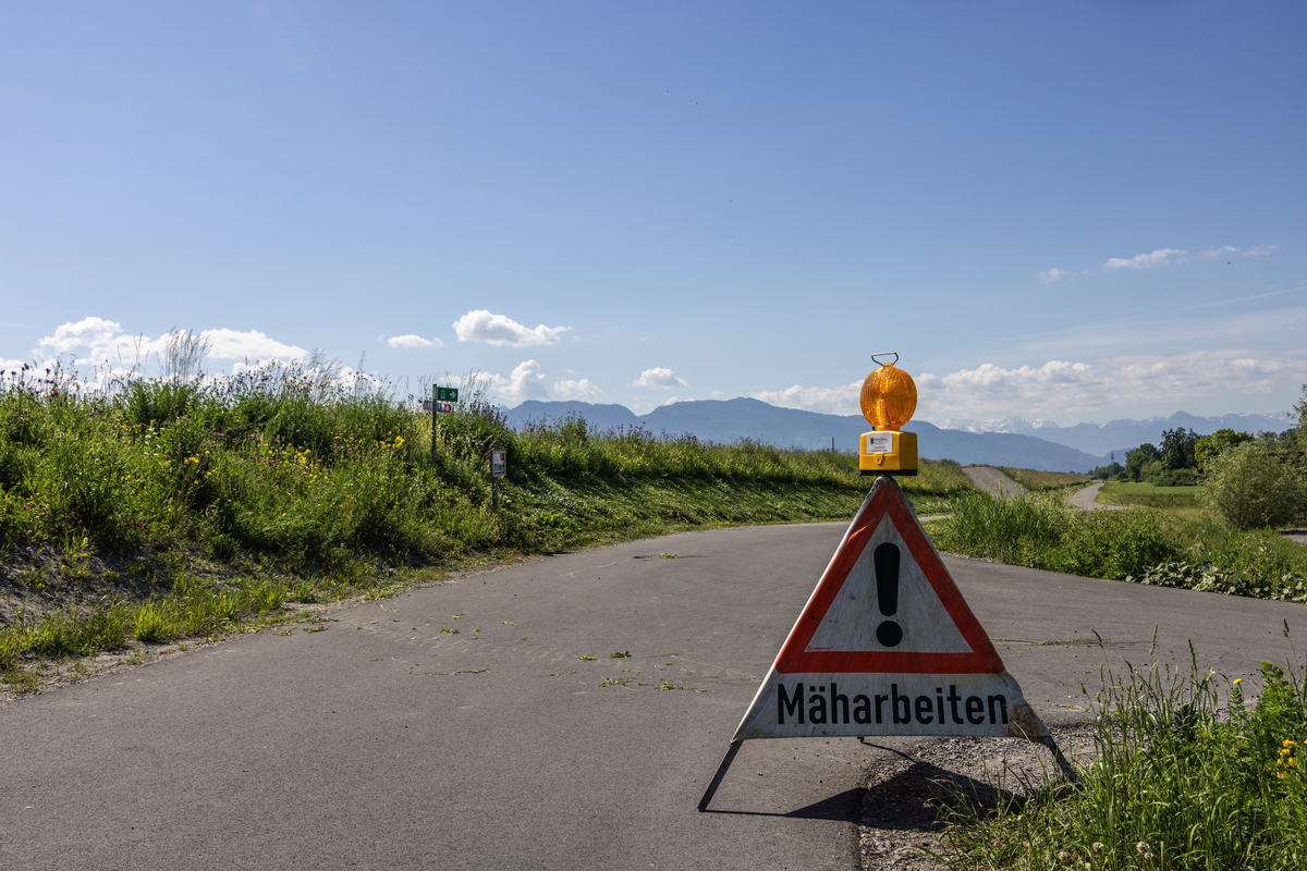 Bild 1: Mäharbeiten am Alpenrhein