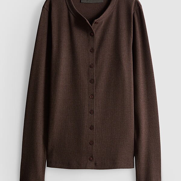 PRIMARK BUTTON DOWN TOP BROWN £7 €9 NE€10 �13 RON44 PLN39 CZK235