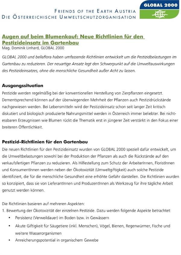 Global 2000 Hintergrundpapier Pestizide