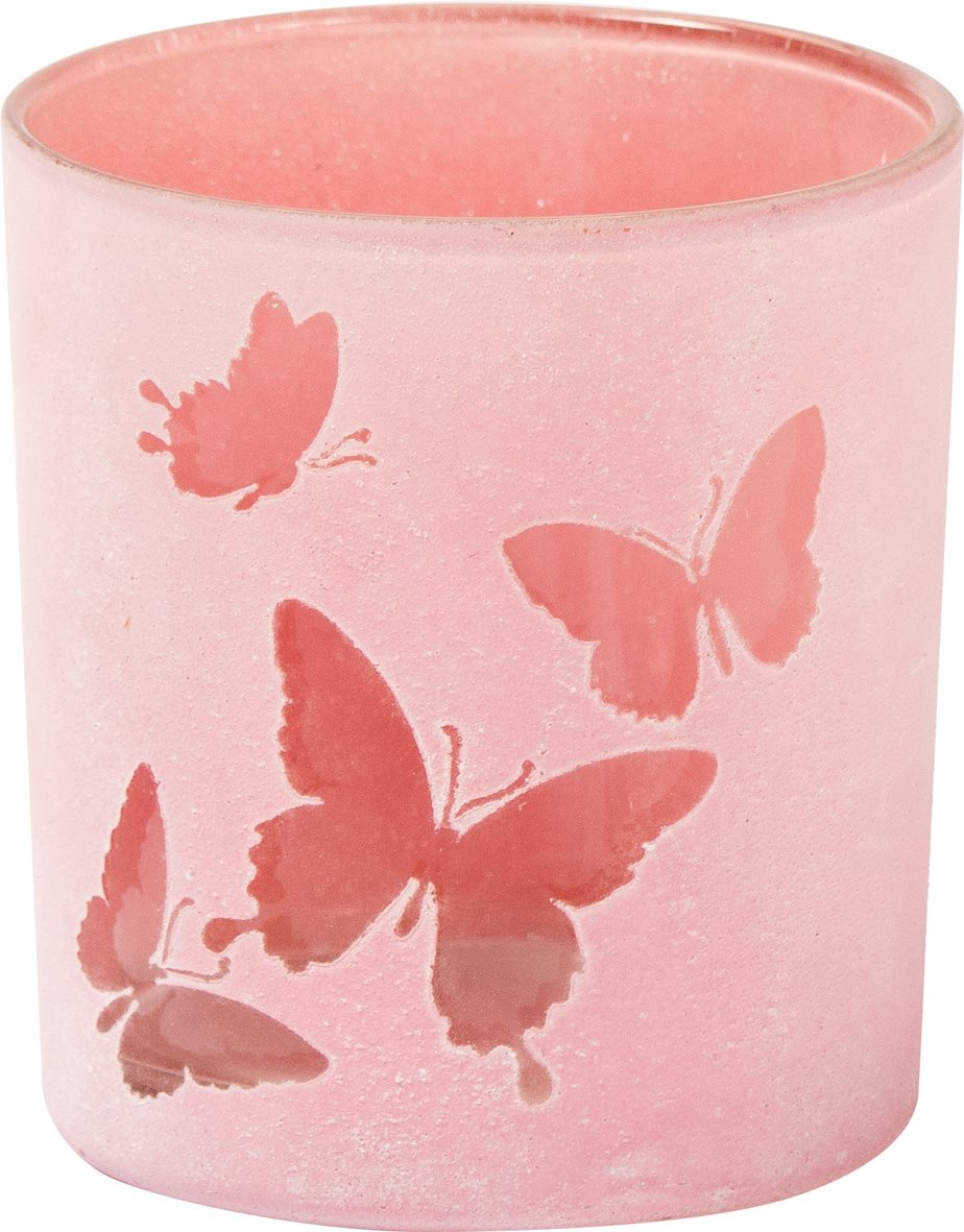LIBRO_Teelichtglas Schmetterlinge rosa_€ 2,99
