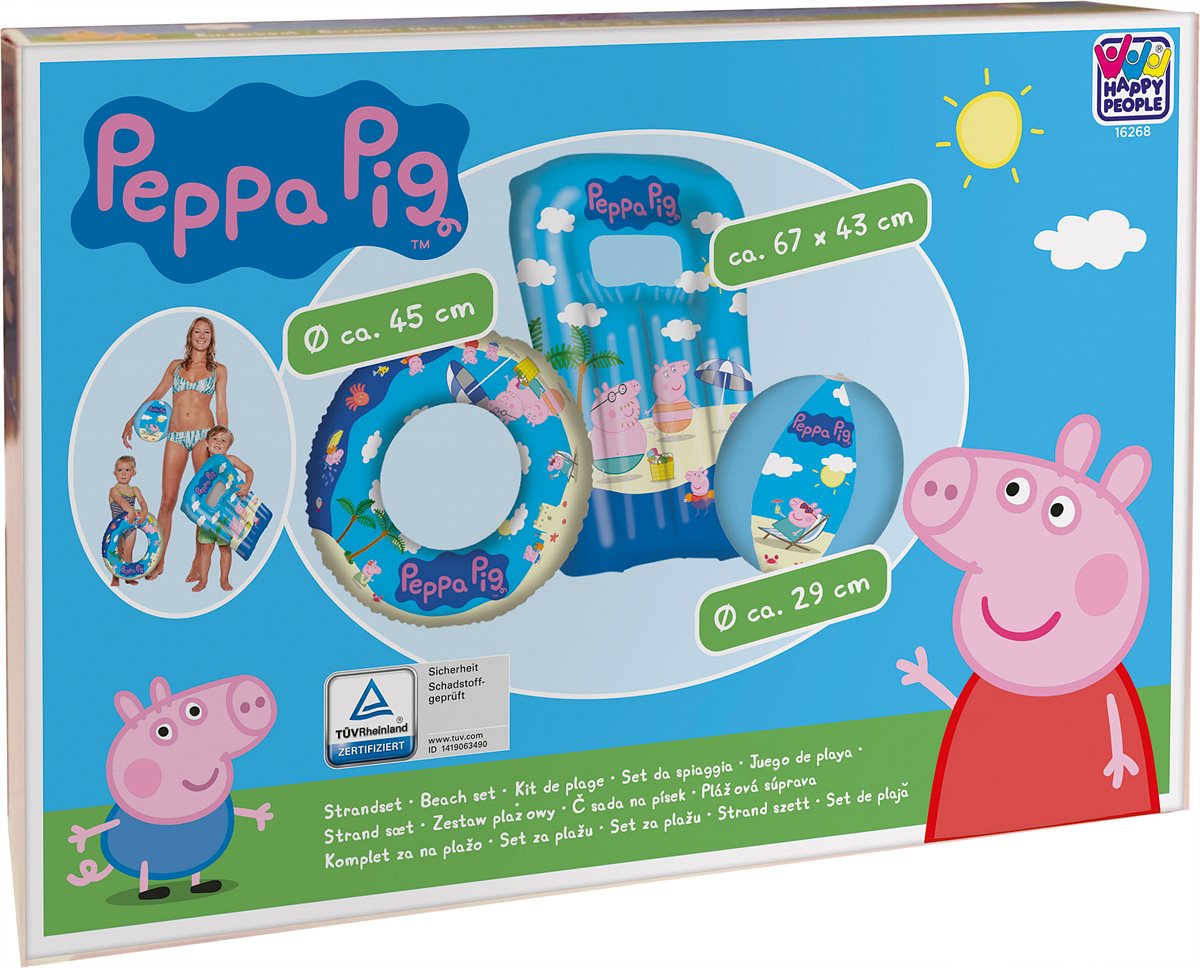 LIBRO_Peppa Pig Strandset_Wasserball 29 cm_Schwimmreifen 45 cm_Luftmatratze 67 x 43 cm_€ 14,99
