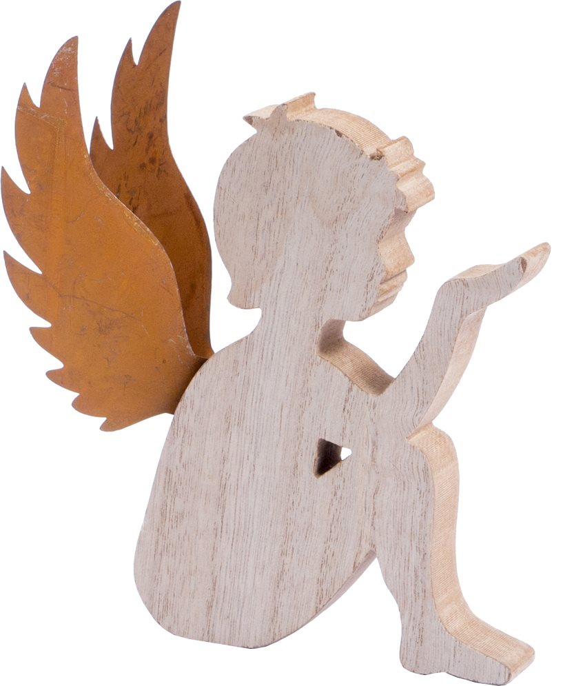 LIBRO_Engel aus Holz mit Rostflügel, 14 cm_€ 3,99