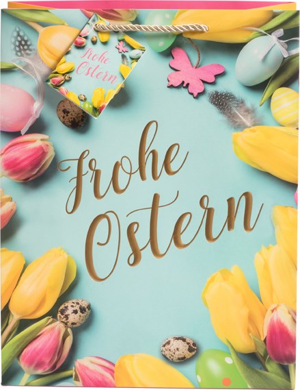 LIBRO_Geschenktasche Frohe Ostern Tulpen, 26x12x33 cm_€ 3,99