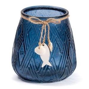 LIBRO_Kerzenglas mit Fisch und Muschel, blau transparent_€ 5,99