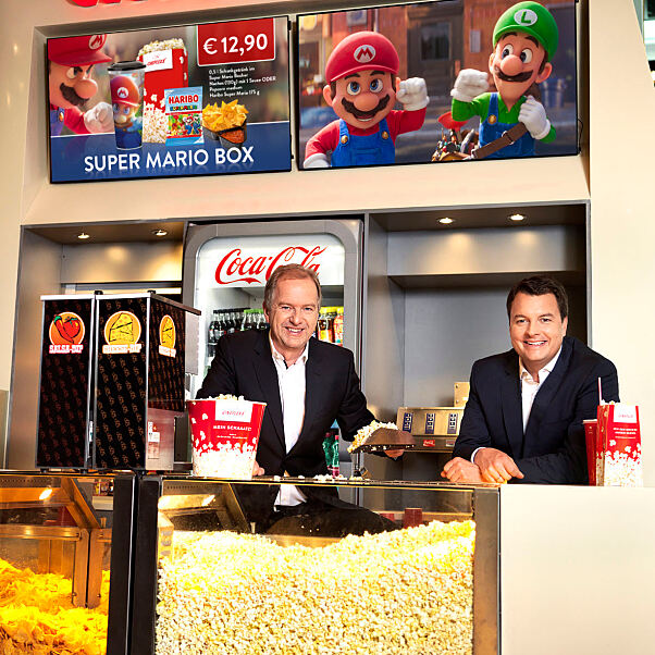 Cineplexx-Geschäftsführer: Christian-Langhammer und Christof-Papousek bei der Vorstellung von Der Super Mario Bros. Film“.