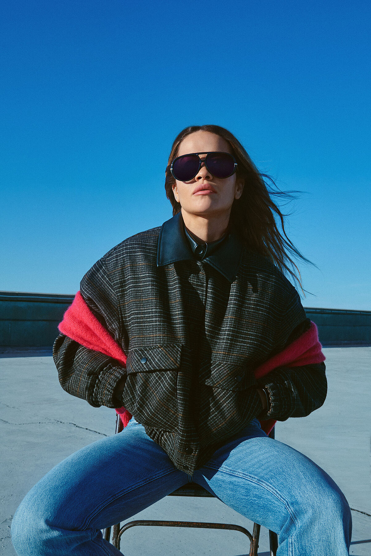 PRIMARK PRESENTS RITA ORA PU Collar Check Bomber, £28, €30, �34, PLN130, CZK780, RON145, PRIMARK PRESENTS RITA ORA R Hood Scarf, Red, £10, €12, �14, RON60, PLN50, CZK31
