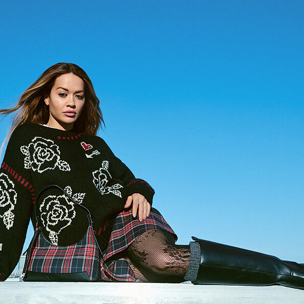 PRIMARK PRESENTS RITA ORA OS Printed Jumper, £19, €20, �22, PLN90, CZK520, RON100, PRIMARK PRESENTS RITA ORA PU 90s Knee High, £26, €29.50, �32.50