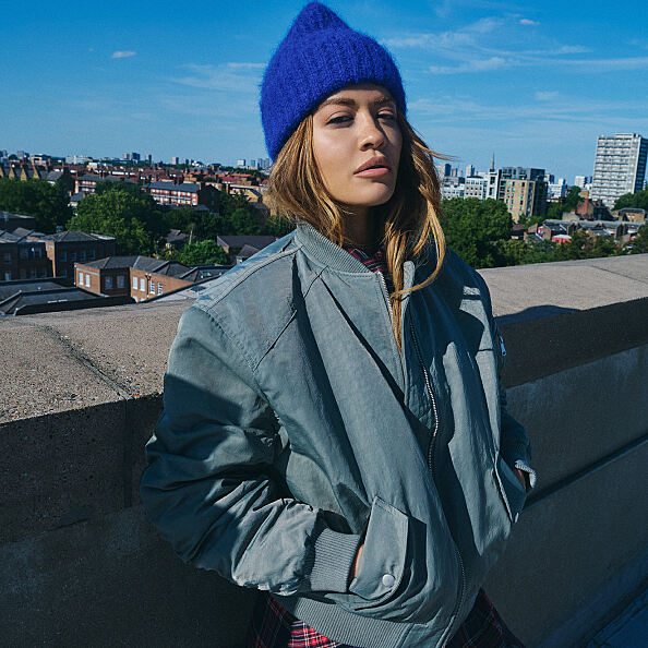 PRIMARK PRESENTS RITA ORA Bomber Jacket, Green, £28, €30, �34, PLN130, CZK780, RON145, PRIMARK PRESENTS RITA ORA R Beanie, Blue, £4.50, €5.50, �6.50, RON26, PLN24, CZK1